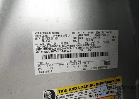 2019 Ford Expedition Xlt из США, поврежденный, VIN 1FMJU1HT4KEA45523